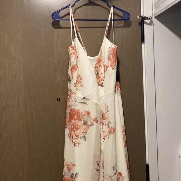 Lulus Elegantly Inclined Cream Floral Print Wrap Dress - Picture 6 of 8